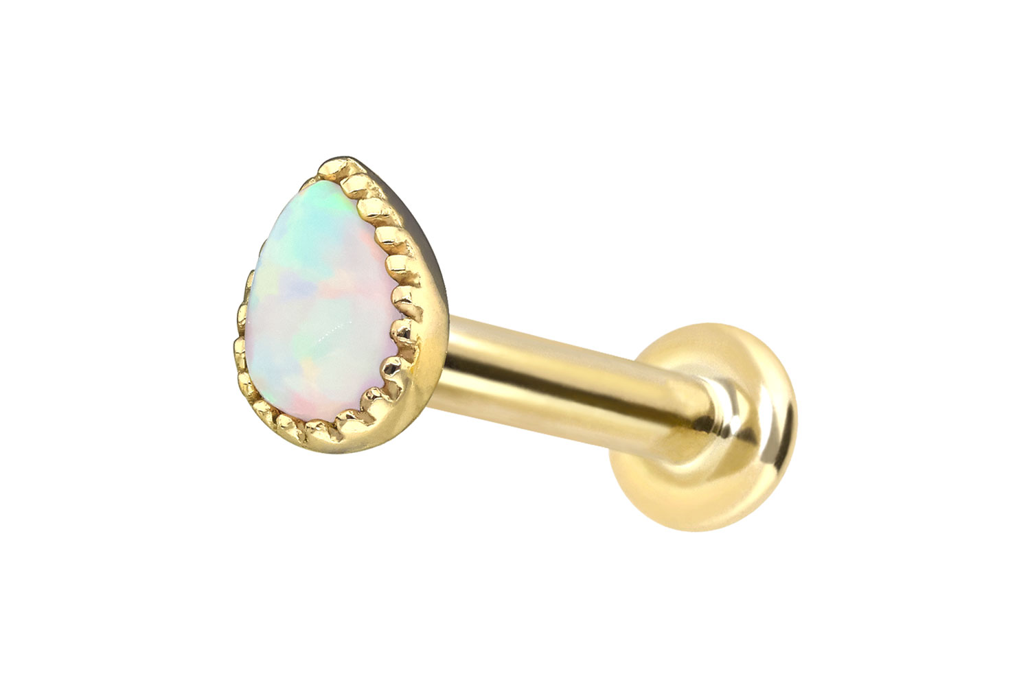 14 Karat Gold Labret Piercing mit Innengewinde SYNTHETISCHER OPALTROPFEN